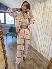 linen bomber orange suit