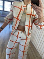 linen bomber orange suit