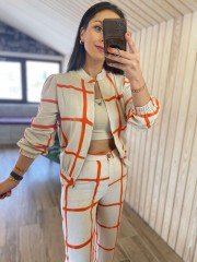 linen bomber orange suit