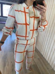 linen bomber orange suit