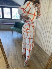 linen bomber orange suit
