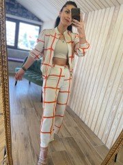 linen bomber orange suit