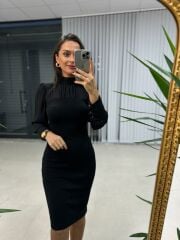 Ms crep bluzlu Siyah Kalem Elbise