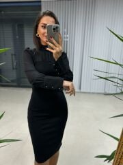 Ms crep bluzlu Siyah Kalem Elbise