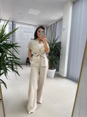 Fw 7207 Gold Düğmeli Keten Taş Takım