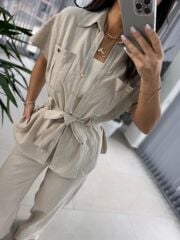 Fw 7207 Gold Düğmeli Keten Taş Takım