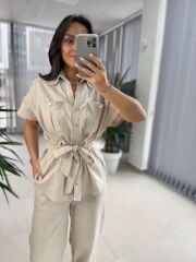 Fw 7207 Gold Düğmeli Keten Taş Takım