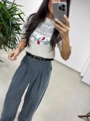 Ry 36630 Kemerli Pile Detaylı Gri Palazzo Pantlolon