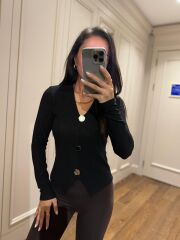 Mz 21303 Gold Düğmeli Siyah Fitilli Bluz