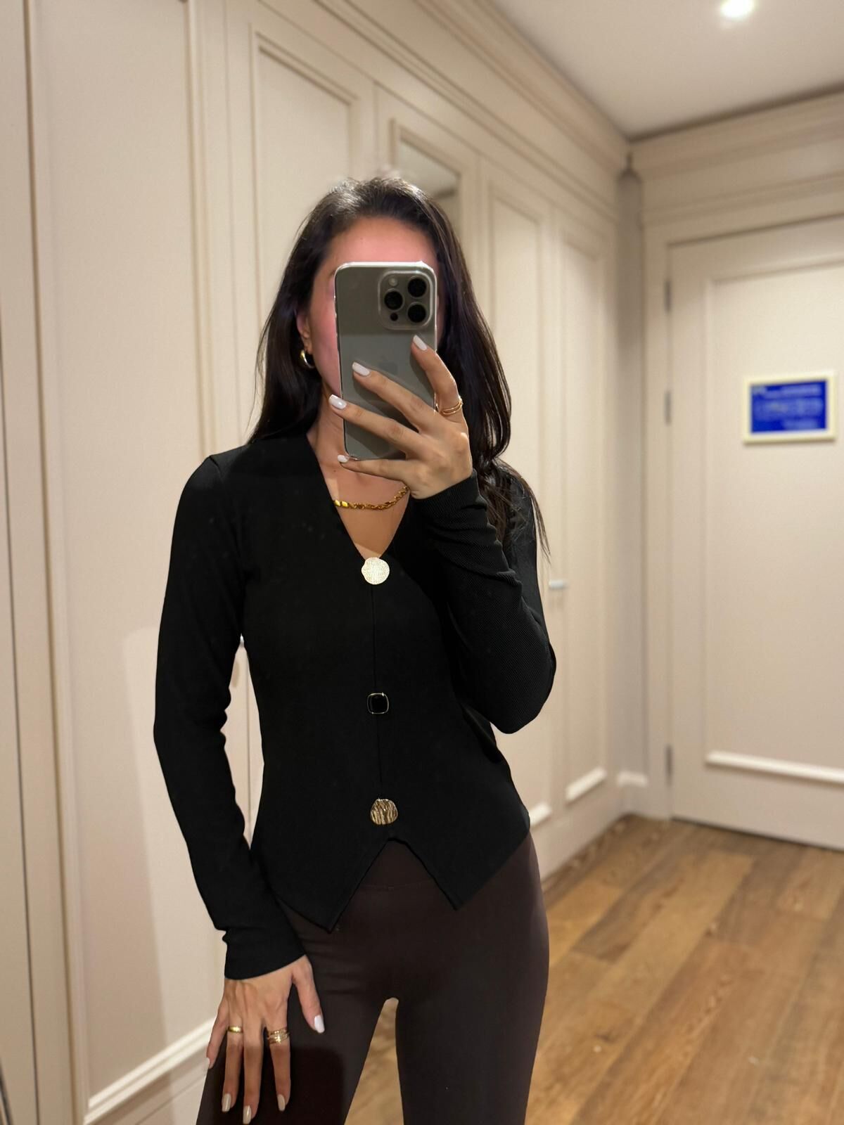 Mz 21303 Gold Düğmeli Siyah Fitilli Bluz