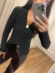 Mz 21303 Gold Düğmeli Siyah Fitilli Bluz