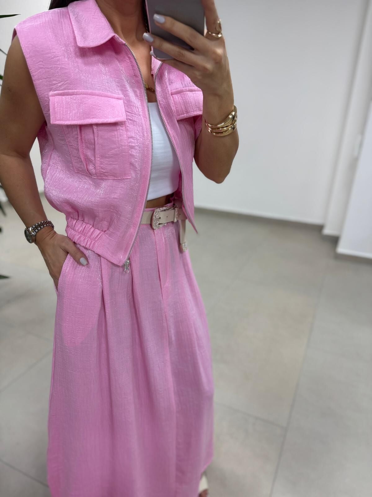 Art 4012 İthal Kumaş Pembe Etekli Takım