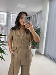 Fw 7207 Gold Düğmeli Keten Vizon Takım