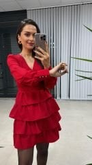 Ms Red Waist Draped Layered Dress