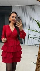 Ms Red Waist Draped Layered Dress
