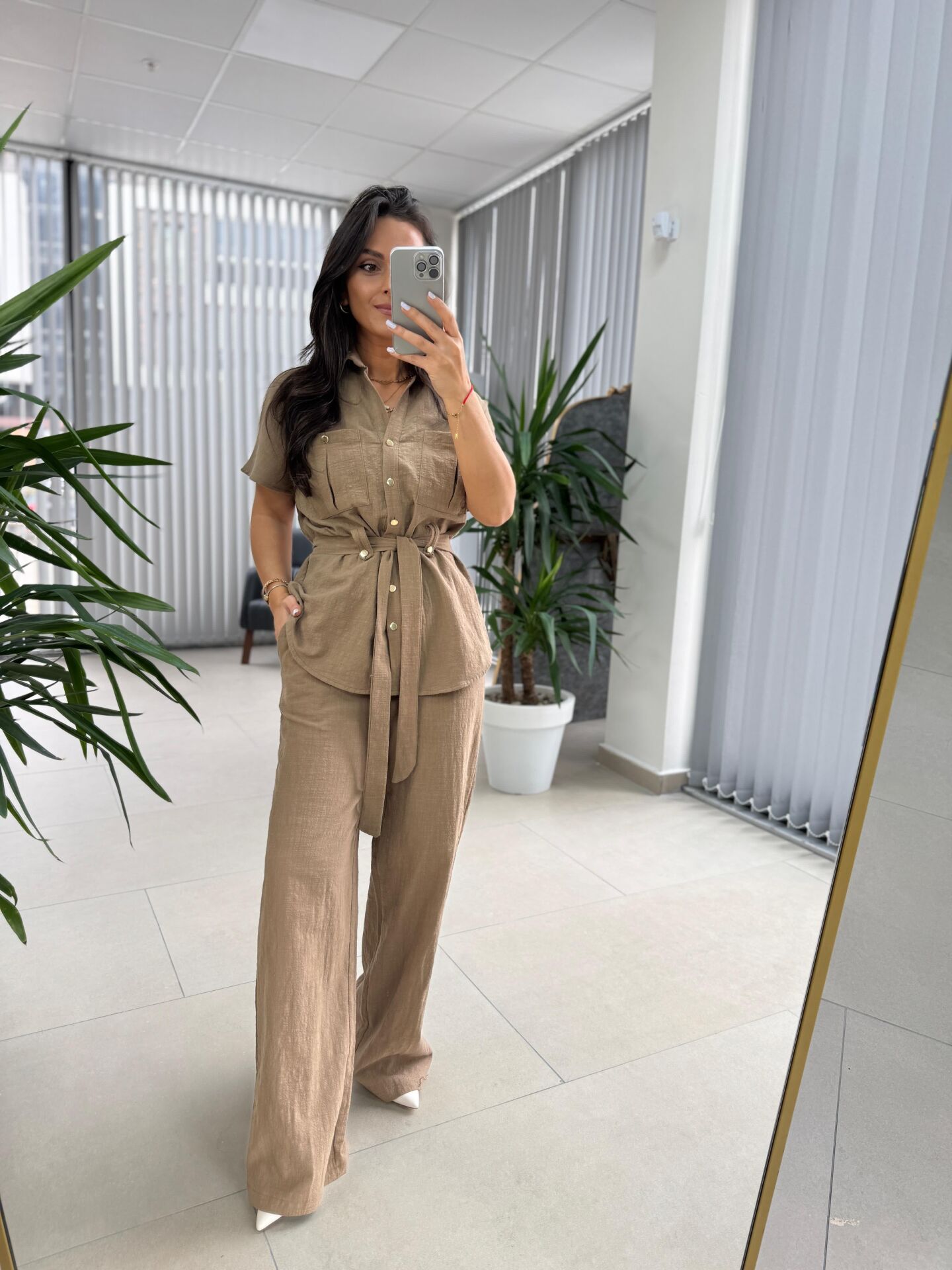 Fw 7207 Gold Düğmeli Keten Vizon Takım