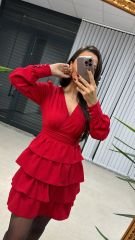 Ms Red Waist Draped Layered Dress