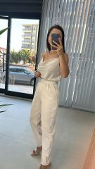 Degaje Askılı Crep Saten Taş Bluz