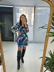 Ays Vatkalı Pembe Geçişli Şifon Elbise