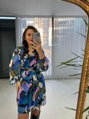 Ays Vatkalı Pembe Geçişli Şifon Elbise