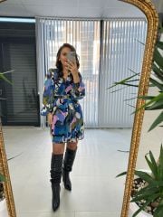 Ays Vatkalı Pembe Geçişli Şifon Elbise