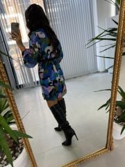 Ays Vatkalı Pembe Geçişli Şifon Elbise