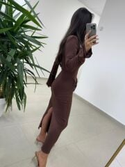 Np 23151 A. Kahve Halka Gold Tokalı Elbise