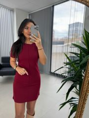 My 3364 Crep Dikişli Bordo Kalem Elbise