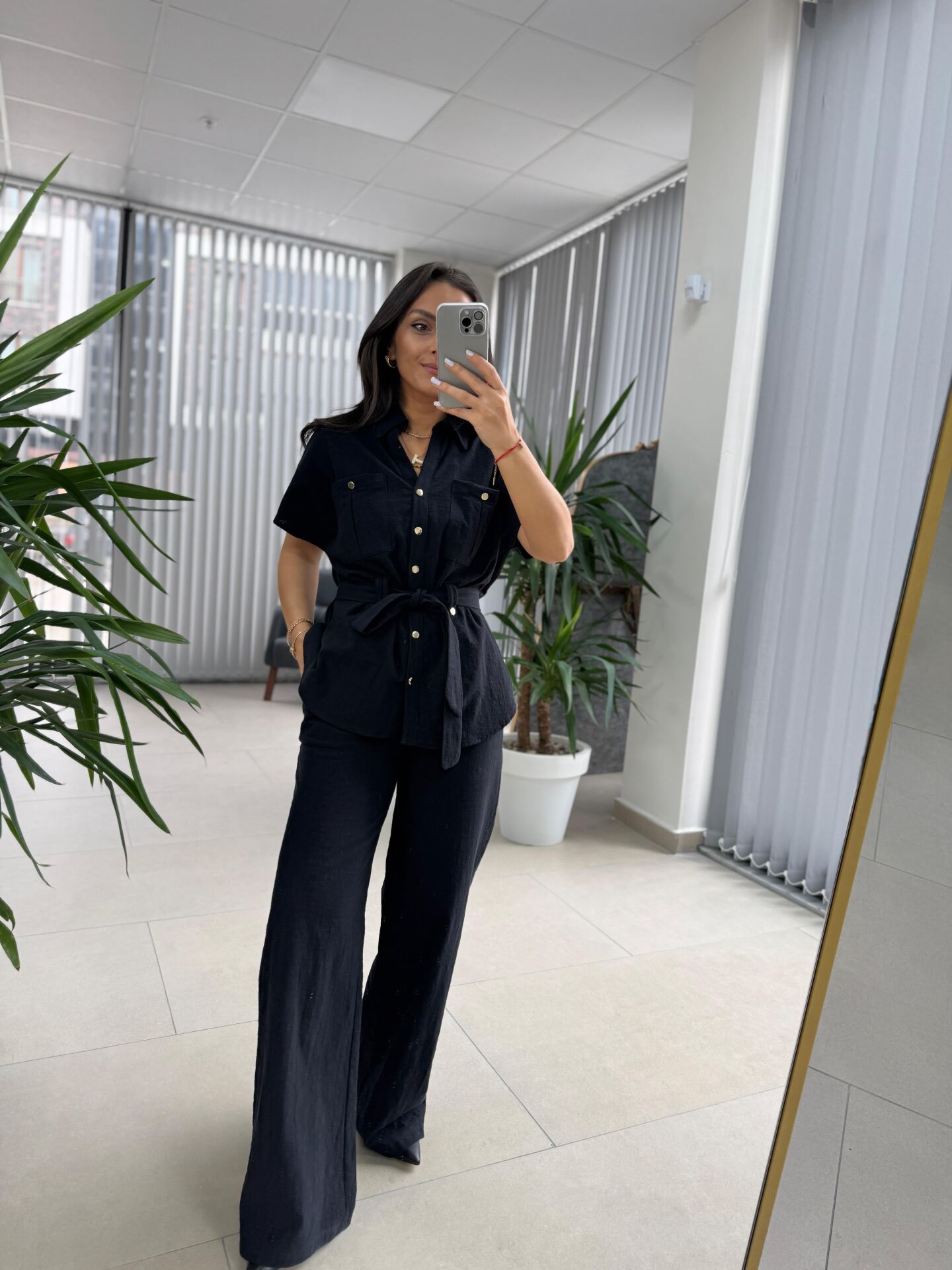 Fw 7207 Gold Düğmeli Keten Siyah Takım