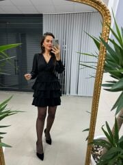 Ms Black Waist Draped Layered Dress