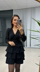 Ms Black Waist Draped Layered Dress