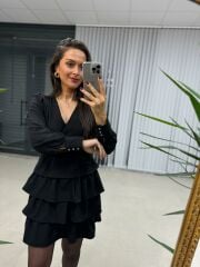 Ms Black Waist Draped Layered Dress