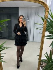 Ms Black Waist Draped Layered Dress