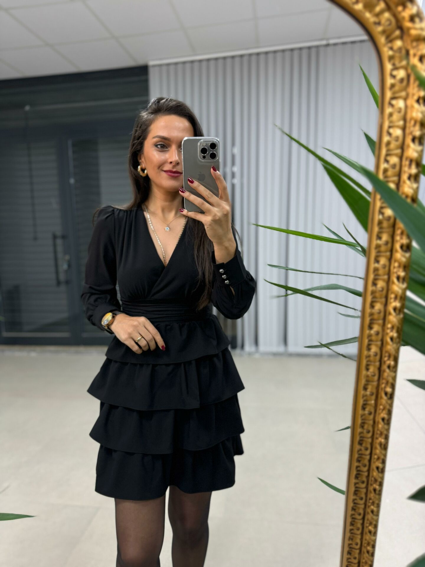 Ms Black Waist Draped Layered Dress