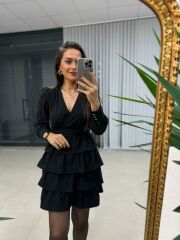Ms Black Waist Draped Layered Dress
