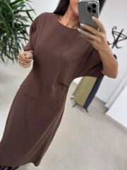 Bh 29410 Bluz Görünümlü Kahve Tensel Elbise