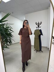 Bh 29410 Bluz Görünümlü Kahve Tensel Elbise