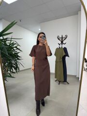 Bh 29410 Bluz Görünümlü Kahve Tensel Elbise