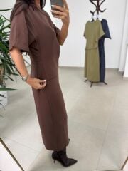 Bh 29410 Bluz Görünümlü Kahve Tensel Elbise