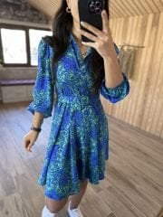 My 3065 Saks şal desen gömlek elbise