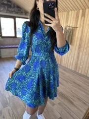 My 3065 Saks şal desen gömlek elbise