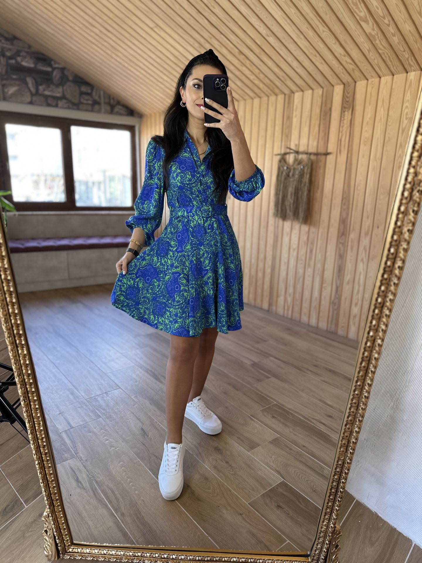My 3065 Saks şal desen gömlek elbise