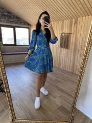 My 3065 Saks şal desen gömlek elbise