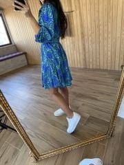 My 3065 Saks şal desen gömlek elbise