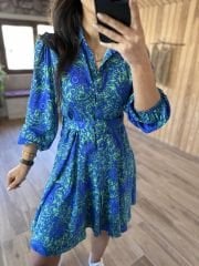 My 3065 Saks şal desen gömlek elbise