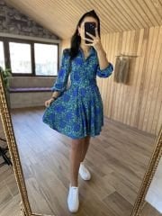 My 3065 Saks şal desen gömlek elbise
