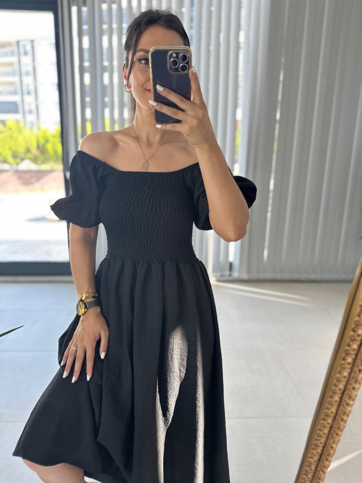 Mng Gipeli Uzun Siyah Floş Keten Elb