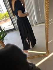 Mng Gipeli Uzun Siyah Floş Keten Elb