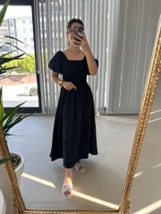 Mng Gipeli Uzun Siyah Floş Keten Elb