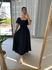 Mng Gipeli Uzun Siyah Floş Keten Elb